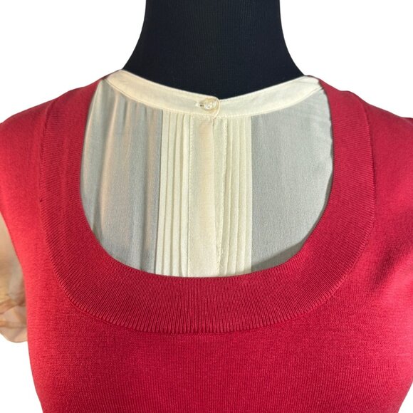 Worthington Women's Size Medium Red Knit Top With Sheer Sleeves & Button Accents - Picture 2 of 7